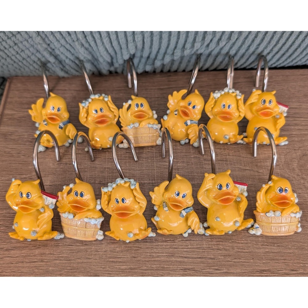 Vintage Duck Shower Curtain Hooks Set of 12 Yellow‎ Resin Rubber Ducky Y2K 1990s